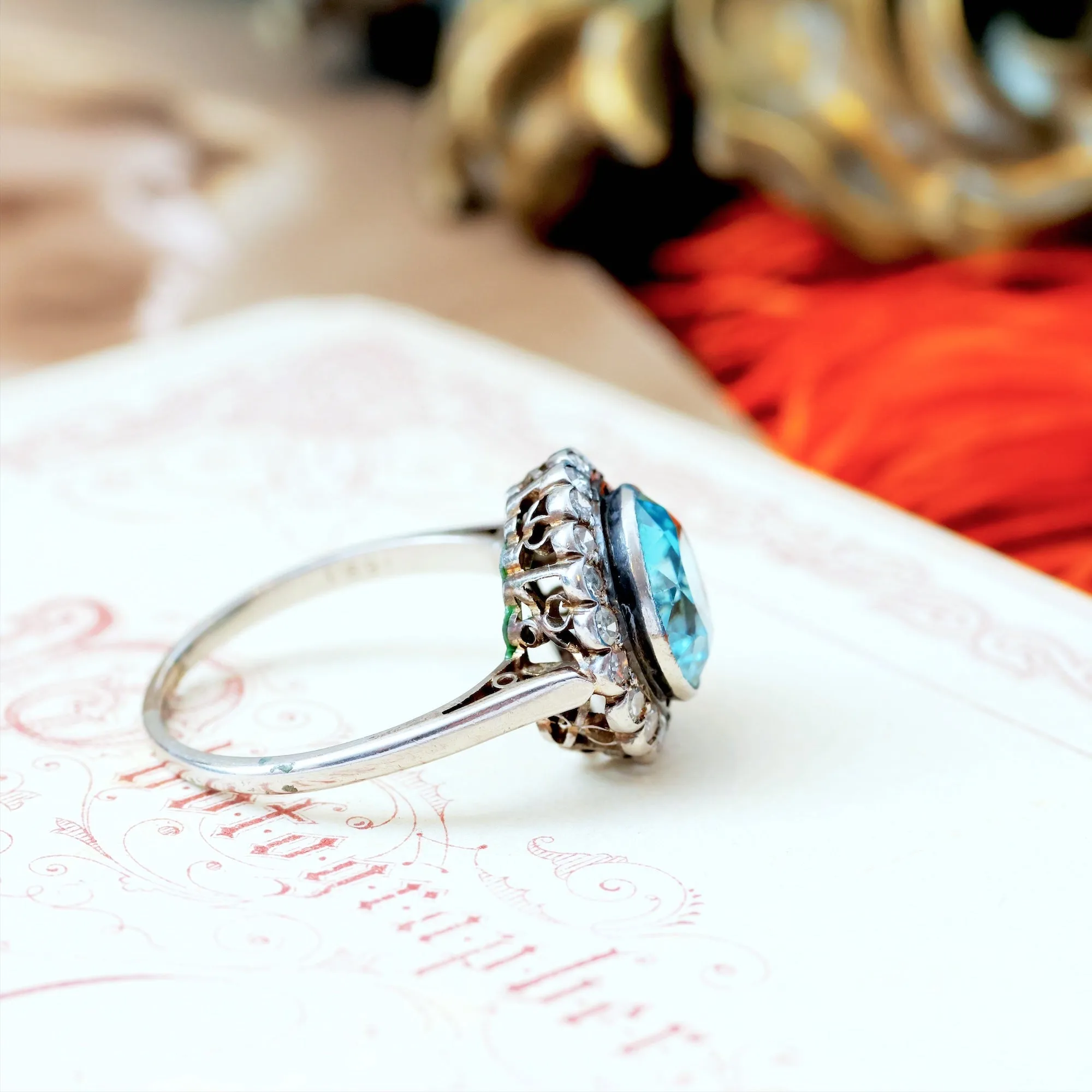 AWESOME!! Vintage Starlight Blue Zircon Halo Cluster Ring