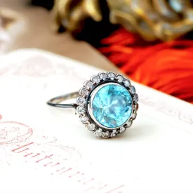 AWESOME!! Vintage Starlight Blue Zircon Halo Cluster Ring