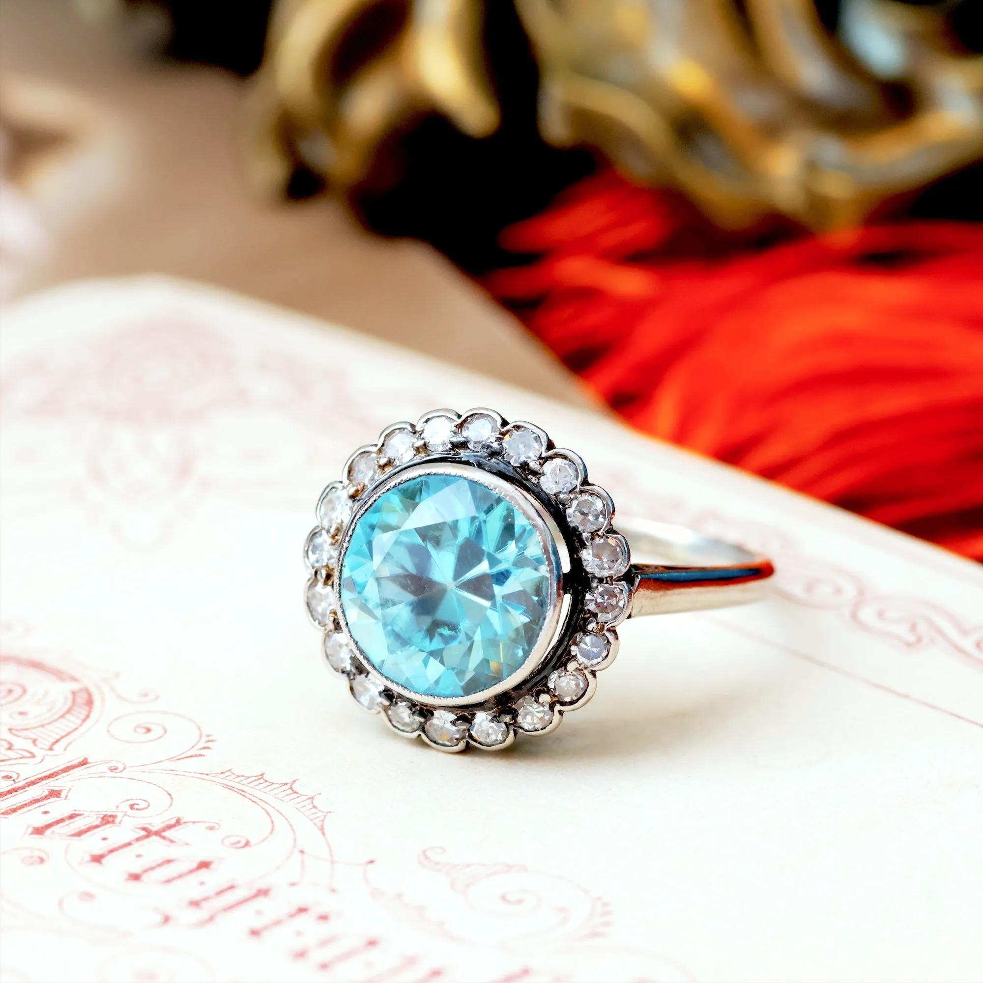 AWESOME!! Vintage Starlight Blue Zircon Halo Cluster Ring