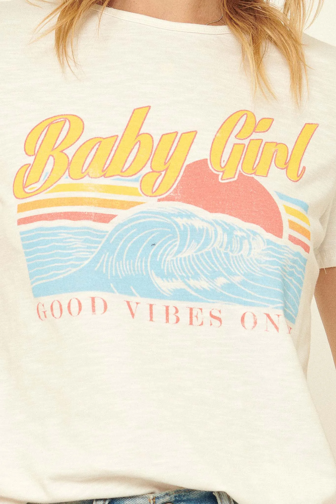 Baby Girl Sunset Waves Vintage-Print Graphic Tee