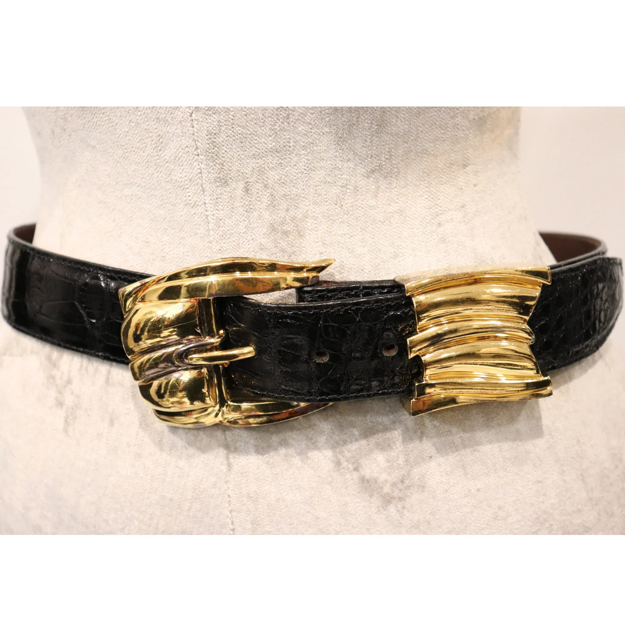 Barry Kieselstein-Cord Black Belt W/ Gold Buckle