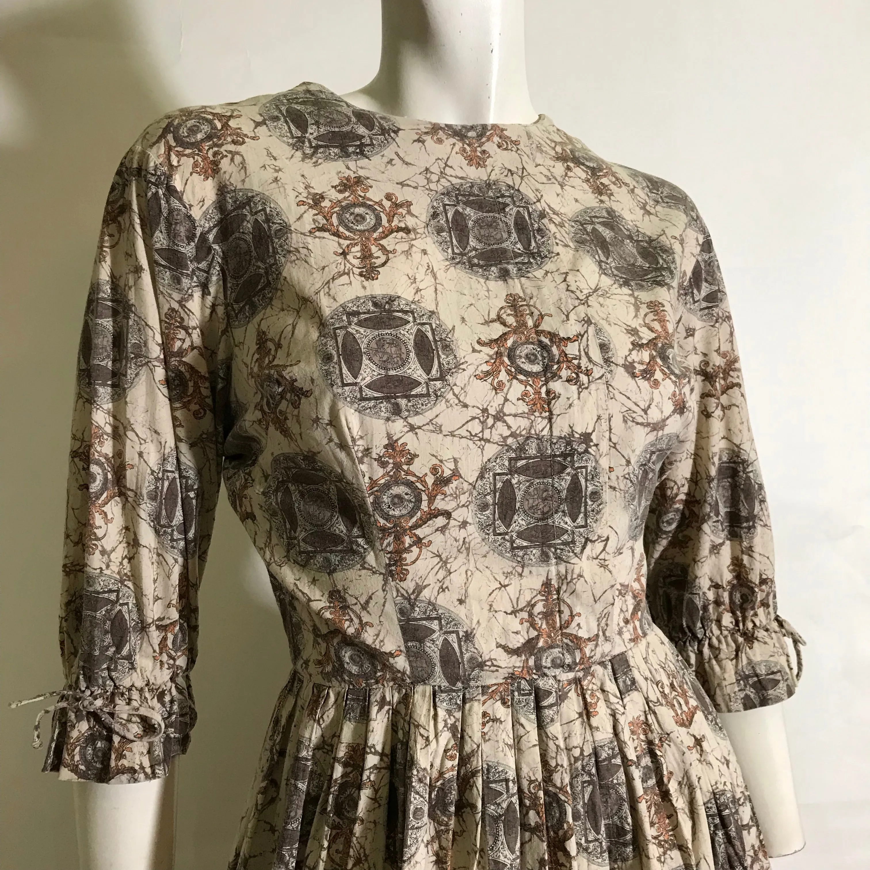 Batik Look Roman Architecture Novelty Print Dress circa 1960s