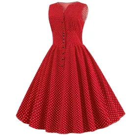 BerriesJam - 2024 Polka Dot Single Breasted V Neck Sleeveless Dress