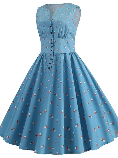 BerriesJam - 2024 Polka Dot Single Breasted V Neck Sleeveless Dress