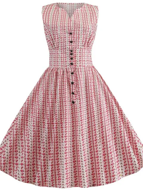 BerriesJam - 2024 Polka Dot Single Breasted V Neck Sleeveless Dress