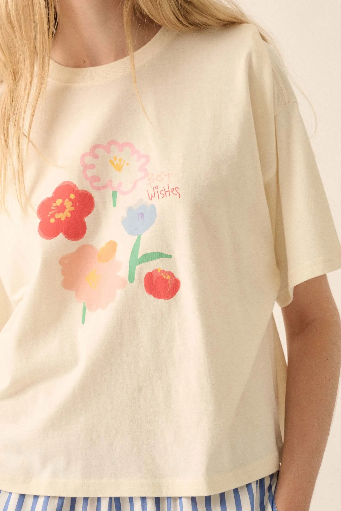 Best Wishes Garment-Dyed Floral Graphic Tee