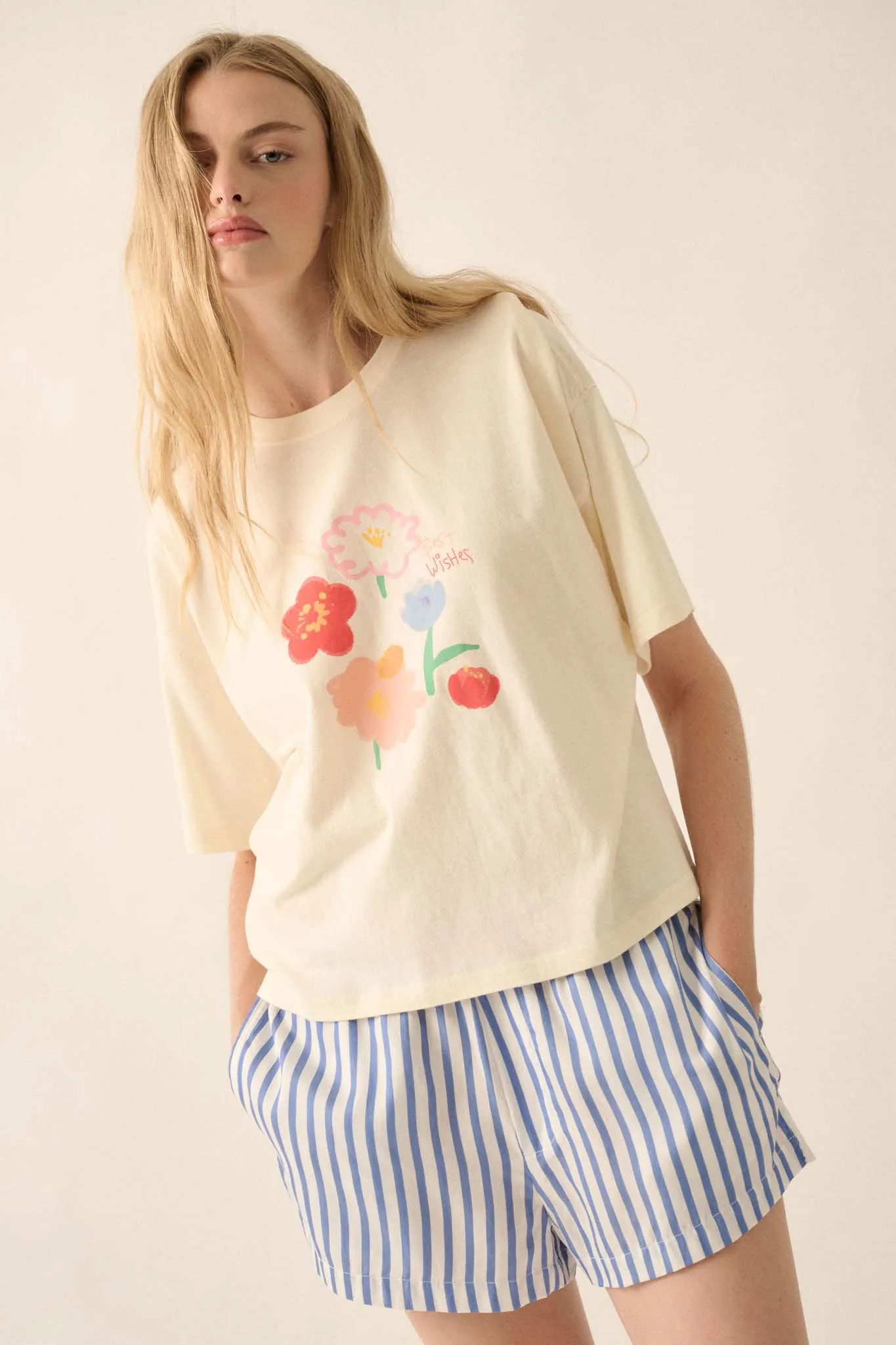 Best Wishes Garment-Dyed Floral Graphic Tee