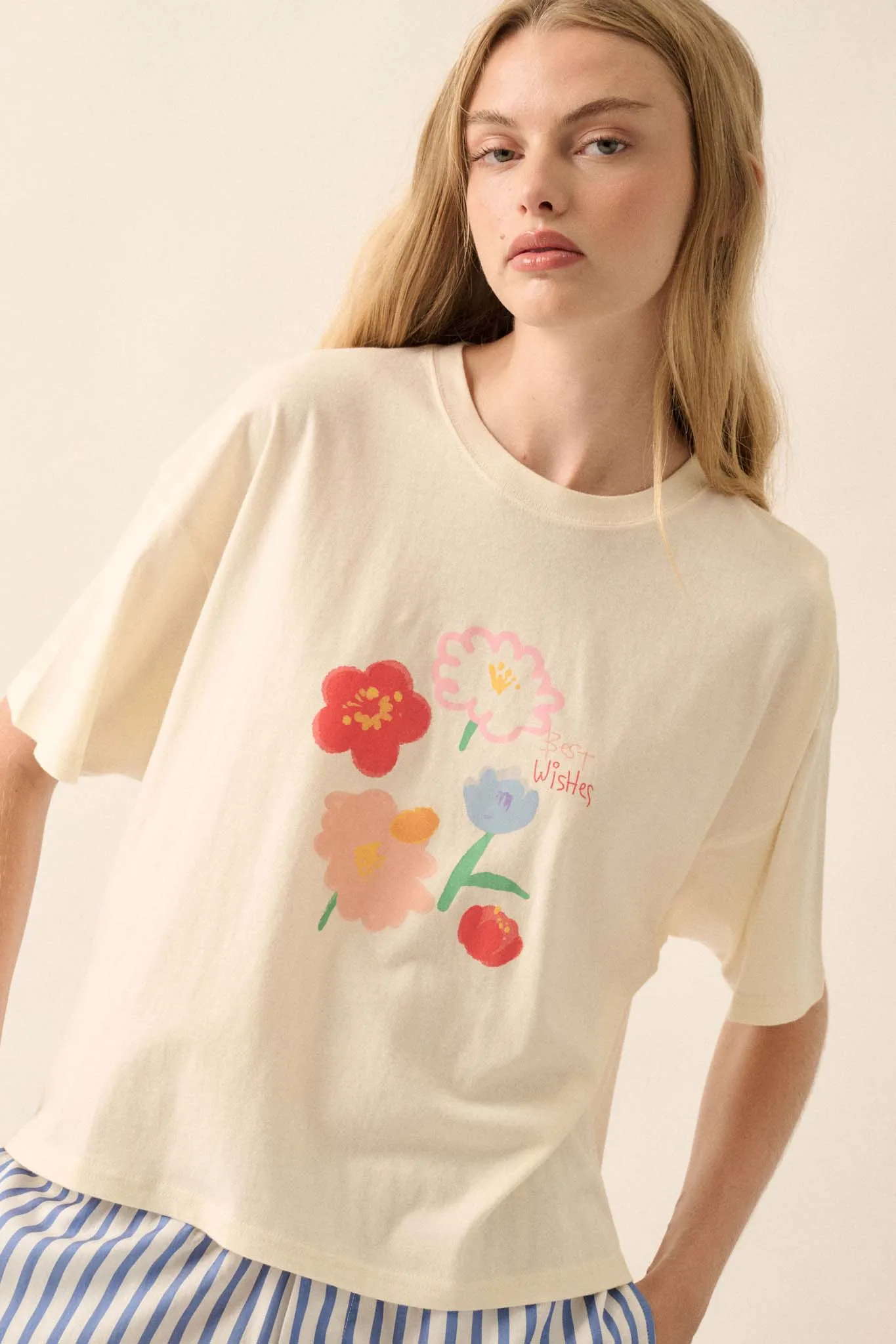 Best Wishes Garment-Dyed Floral Graphic Tee