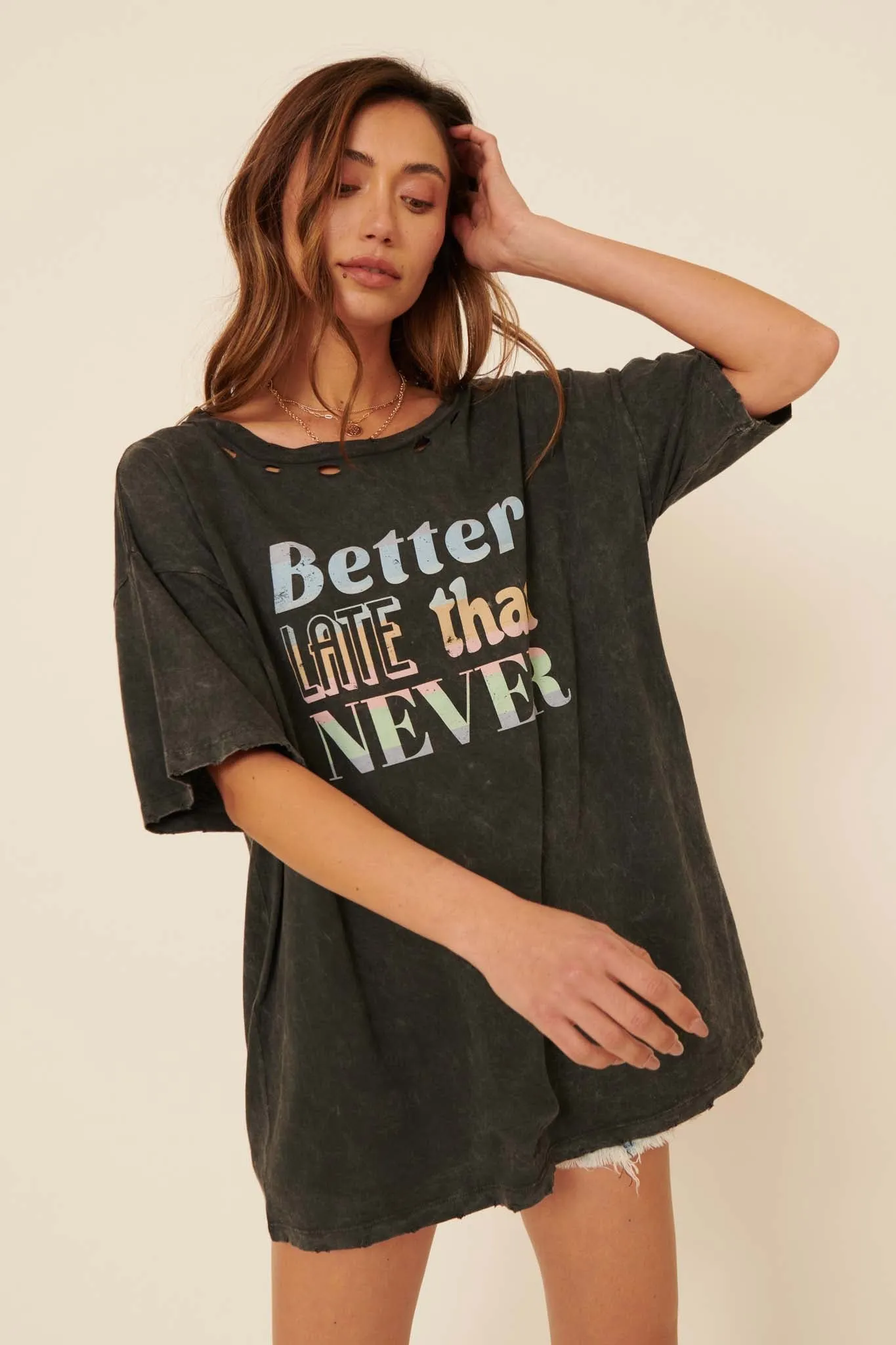 Better Late Than Never Distressed Graphic Tee