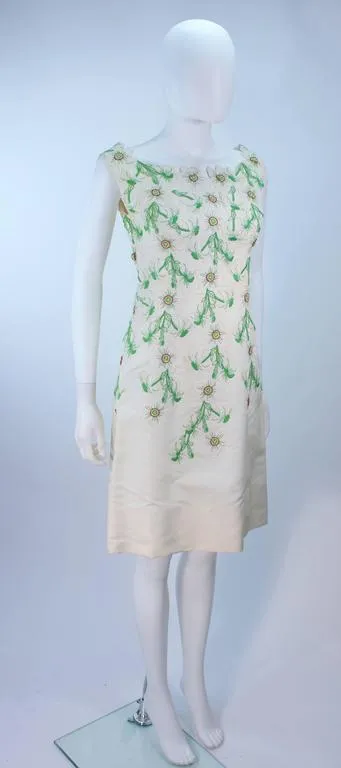 BETTY HIGGINS Cream Floral Pattern Lace Dress Size 4