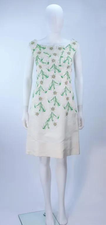 BETTY HIGGINS Cream Floral Pattern Lace Dress Size 4