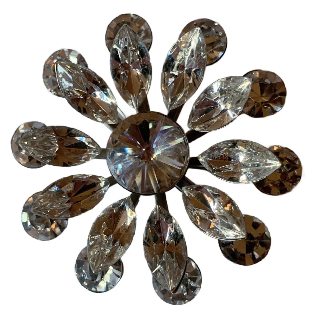 BIG Sparkling Starburst Clear Rhinestone Brooch circa 1950s