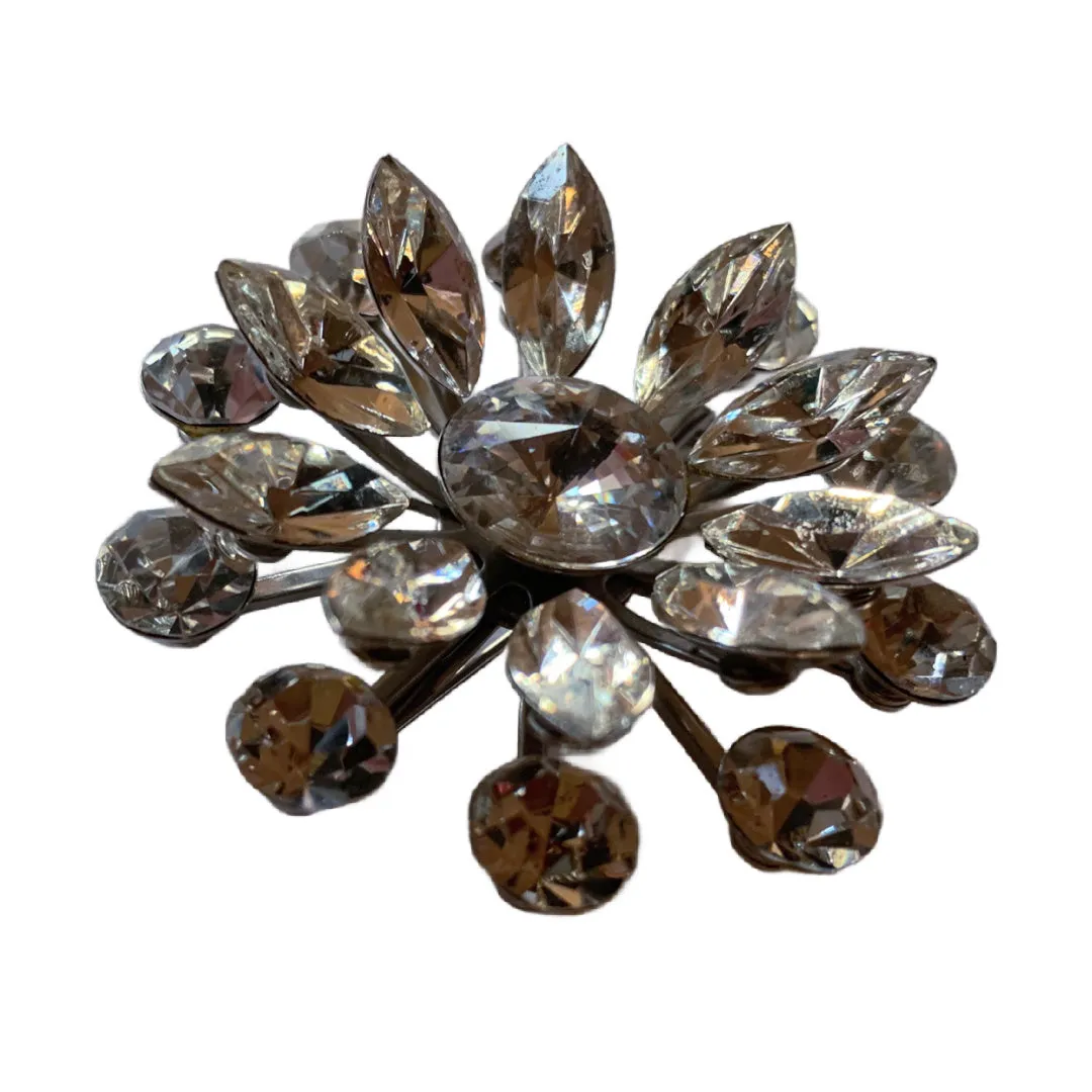 BIG Sparkling Starburst Clear Rhinestone Brooch circa 1950s