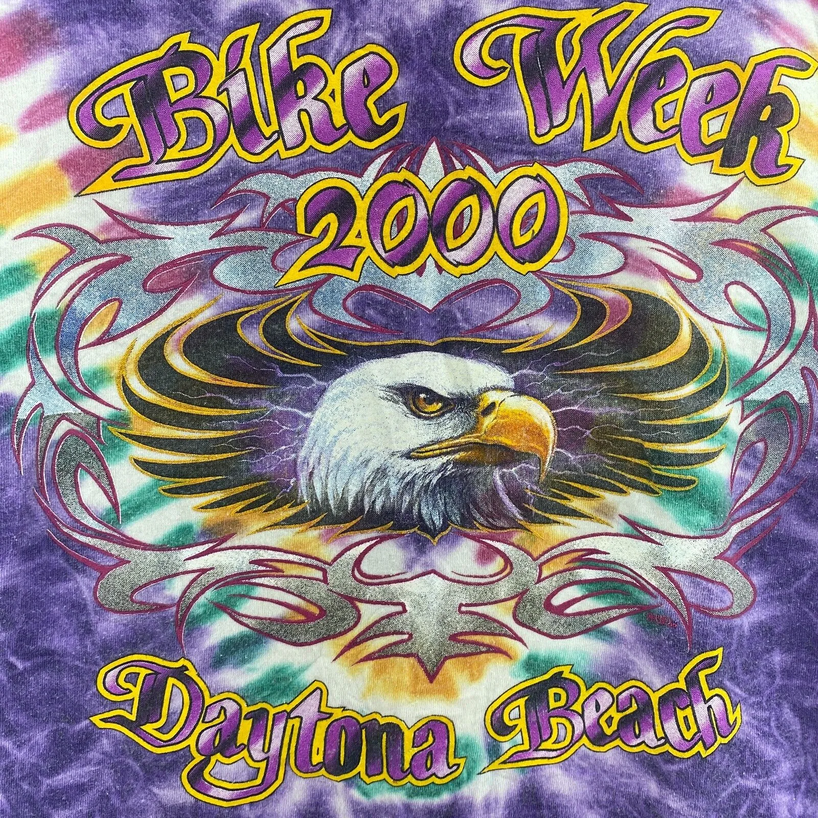 Bike Week Daytona Beach 2000 Purple Vintage Tie Dye T-shirt Size M Single Stitch