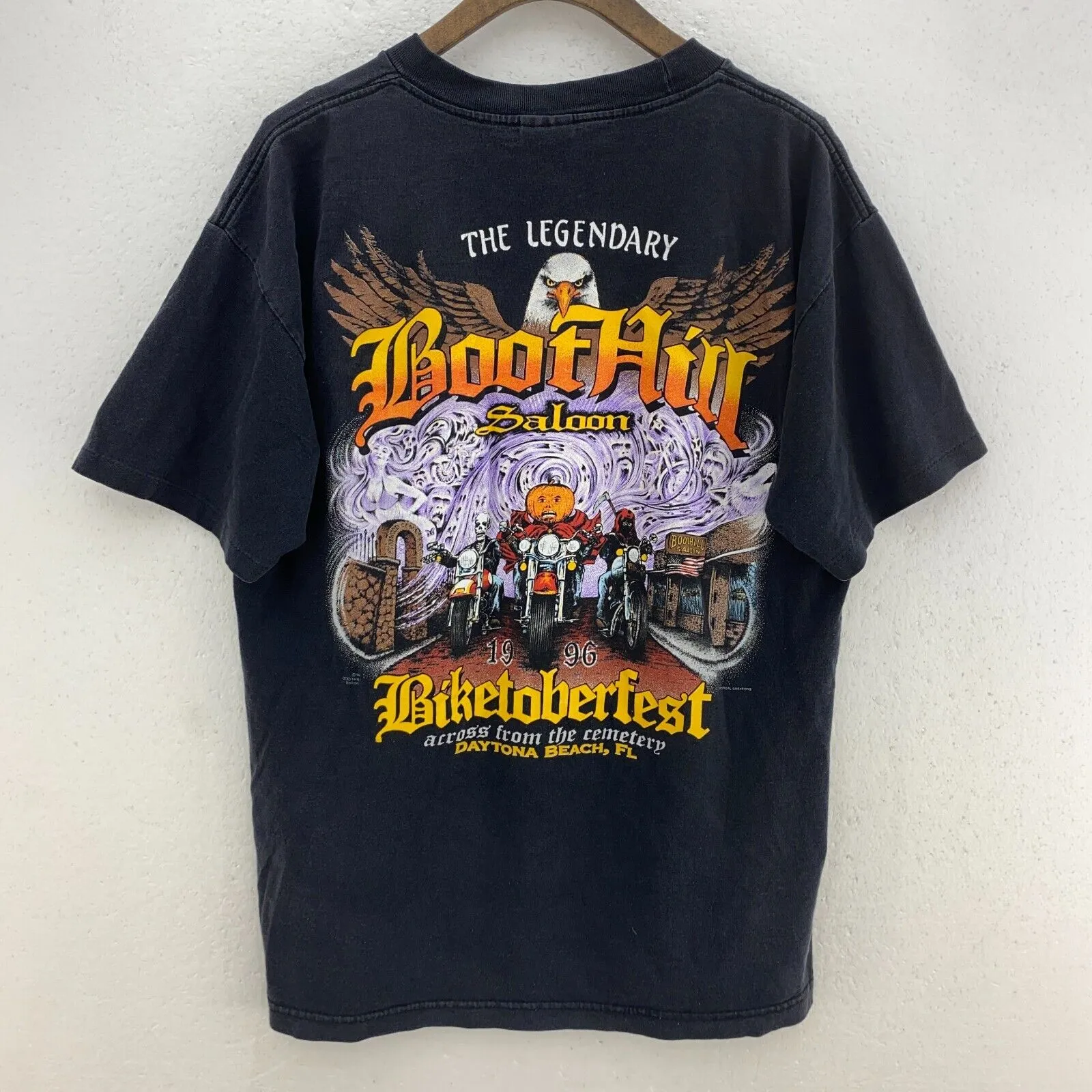 Biketober Fest Boot Hill Saloon Vintage Black T-shirt Size L Single Stitch Biker