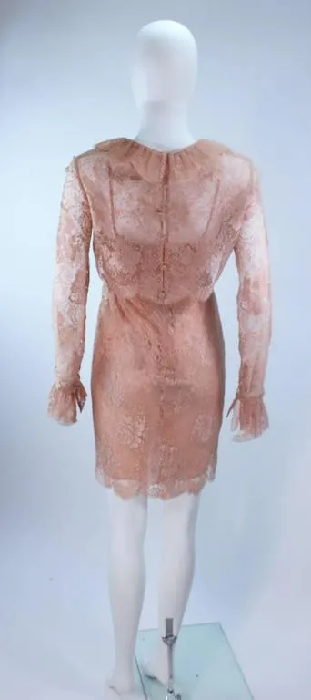 BILL BLASS Peach Lace Cocktail Dress with Over Blouse Size 6