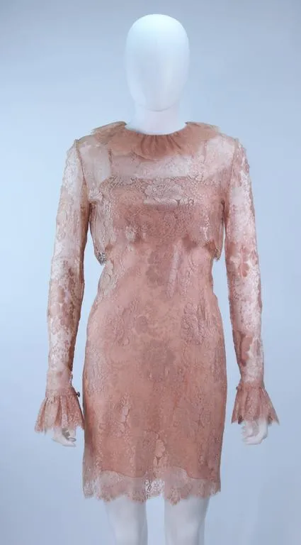 BILL BLASS Peach Lace Cocktail Dress with Over Blouse Size 6