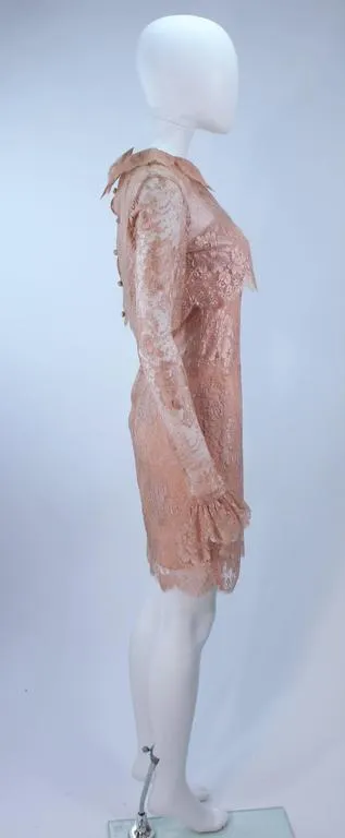 BILL BLASS Peach Lace Cocktail Dress with Over Blouse Size 6