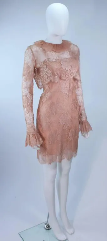 BILL BLASS Peach Lace Cocktail Dress with Over Blouse Size 6