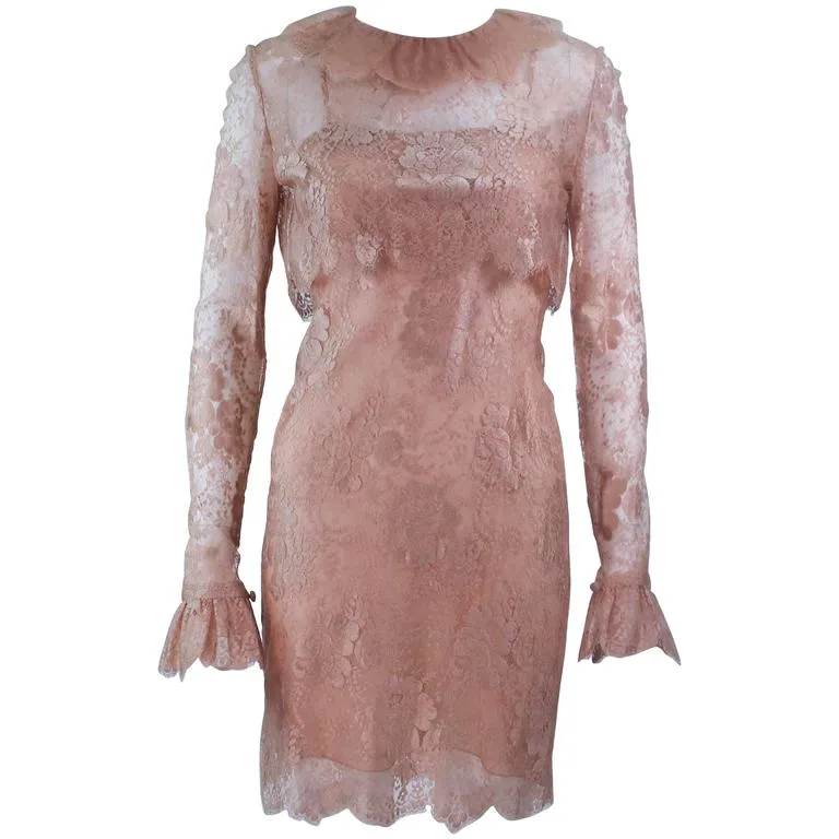 BILL BLASS Peach Lace Cocktail Dress with Over Blouse Size 6