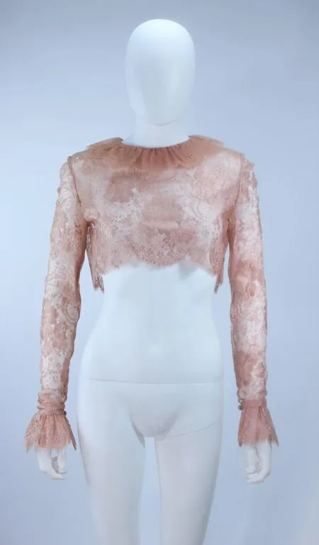 BILL BLASS Peach Lace Cocktail Dress with Over Blouse Size 6