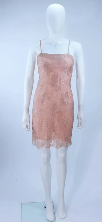 BILL BLASS Peach Lace Cocktail Dress with Over Blouse Size 6