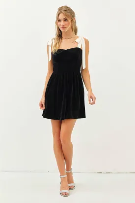 Black Velvet Mini Dress W/ Ribbon Strap