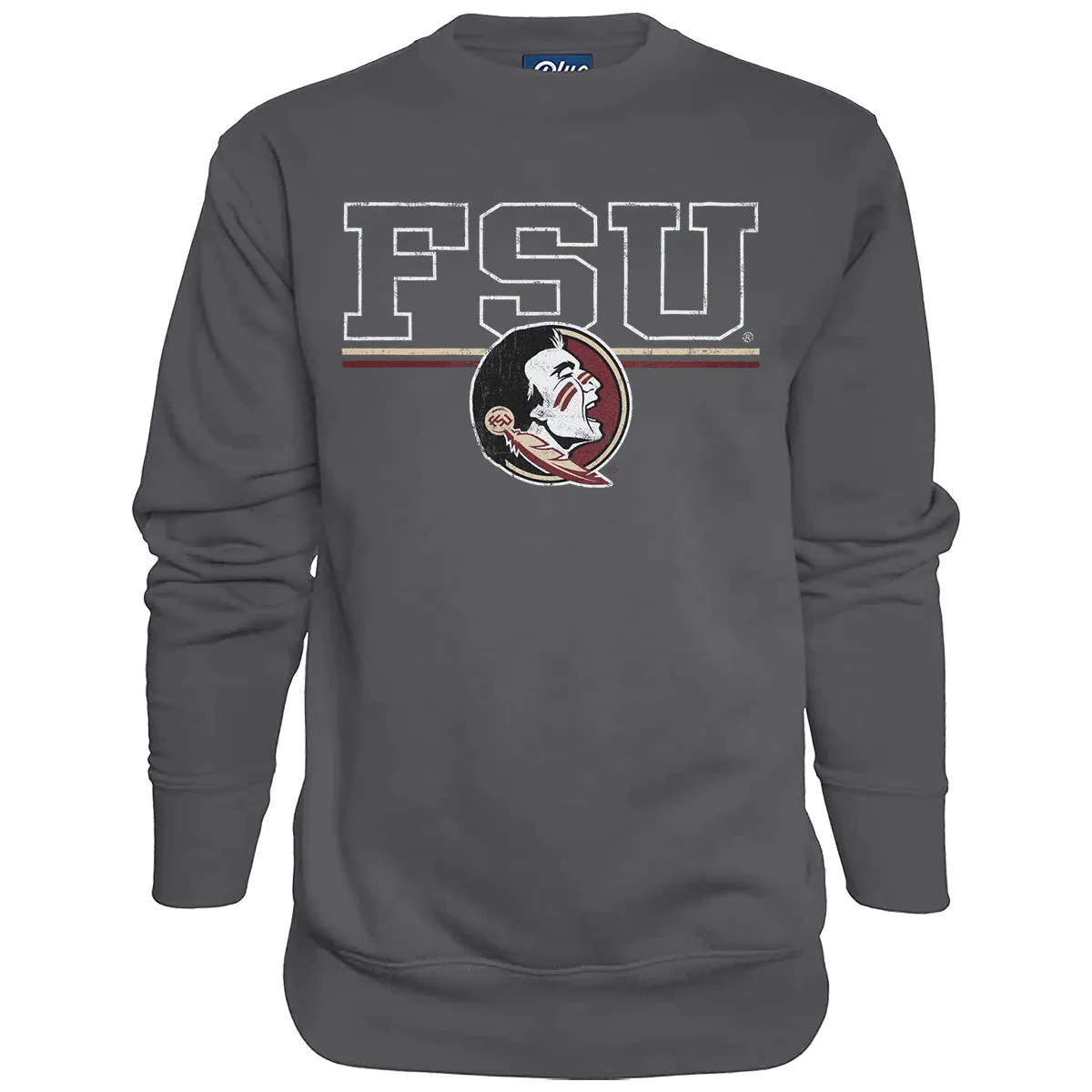 Blue 84 Adult/Unisex FSU Seminole Logo Vintage Fleece Crew - Charcoal