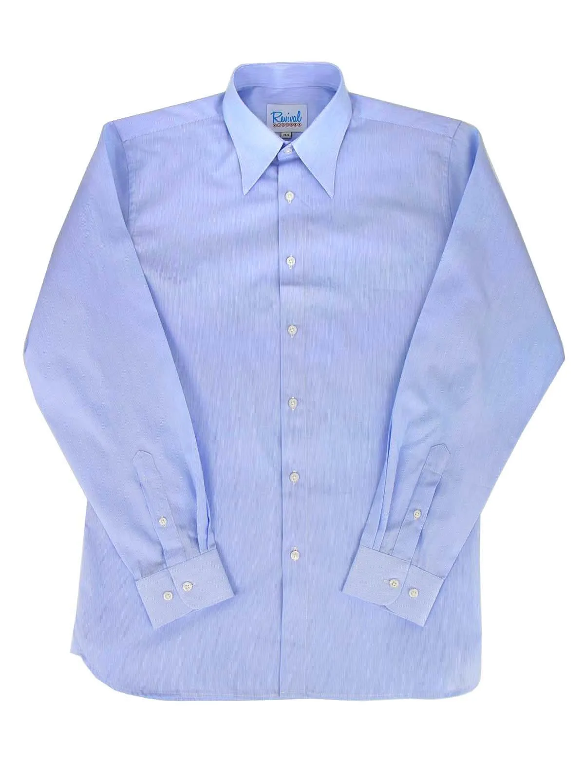 Blue Fine Stripe 1940s Look Spearpoint Collar Shirt