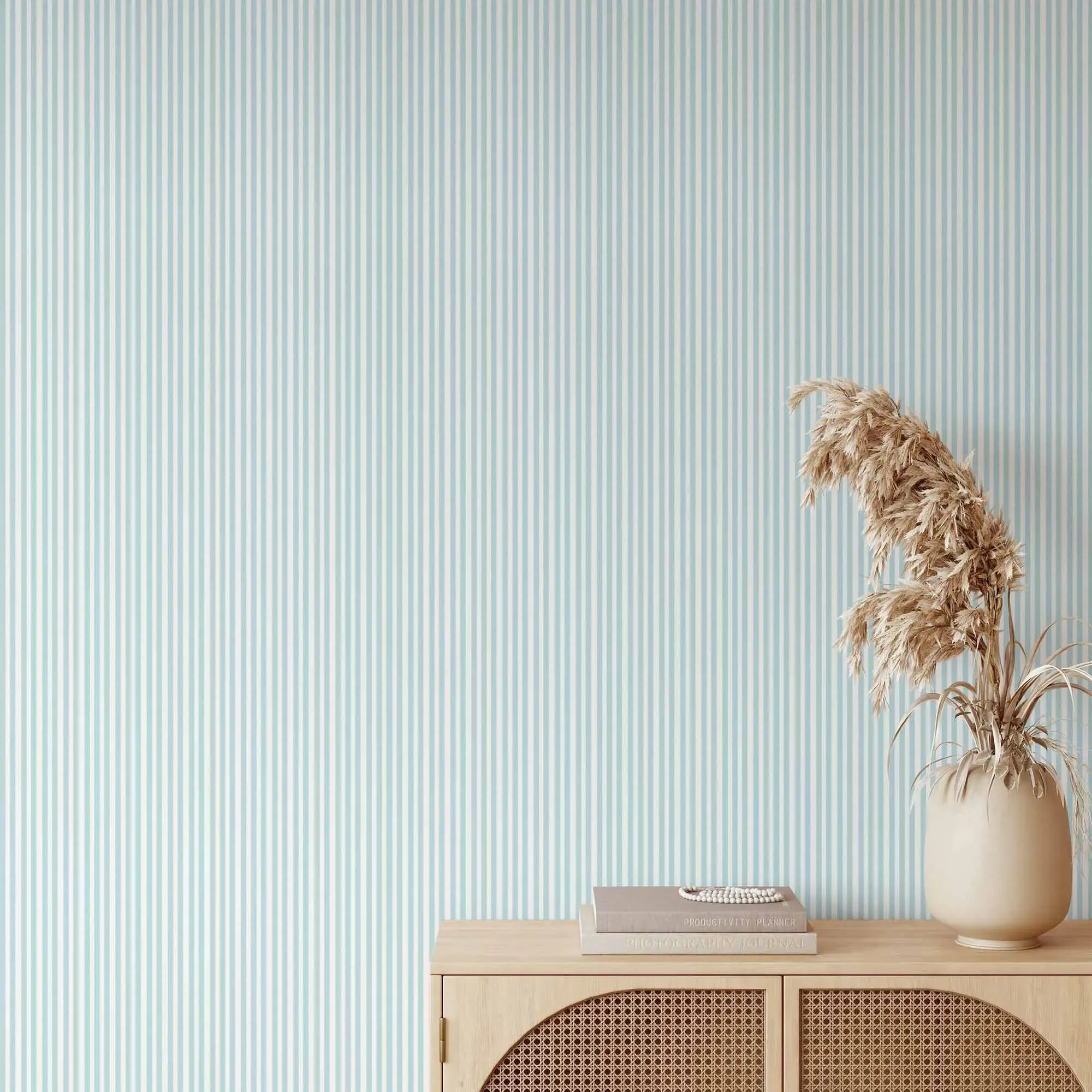 Blue Pinstripe - Thin Stripe Blue and White Wallpaper