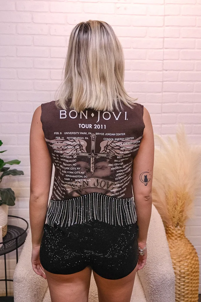 Bon Jovi Rhinestone Fringe Tank