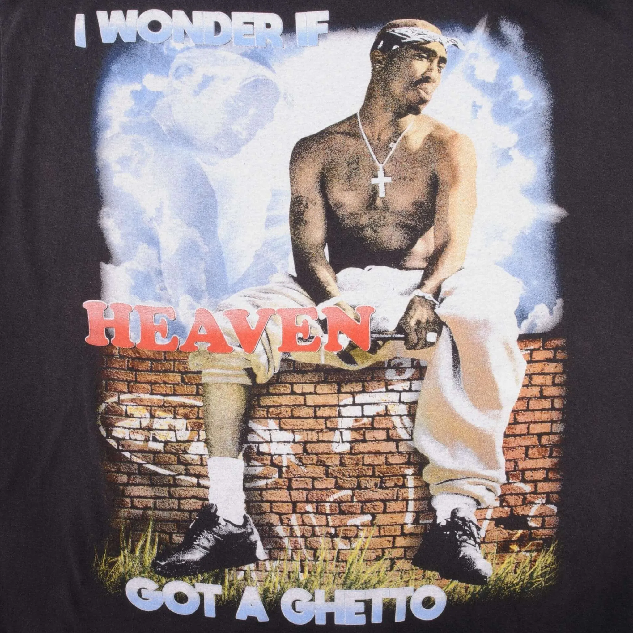 BOOTLEG RAP TEE SHIRT 2PAC TUPAC I WONDER IF HEAVEN GOT A GHETTO SIZE XL