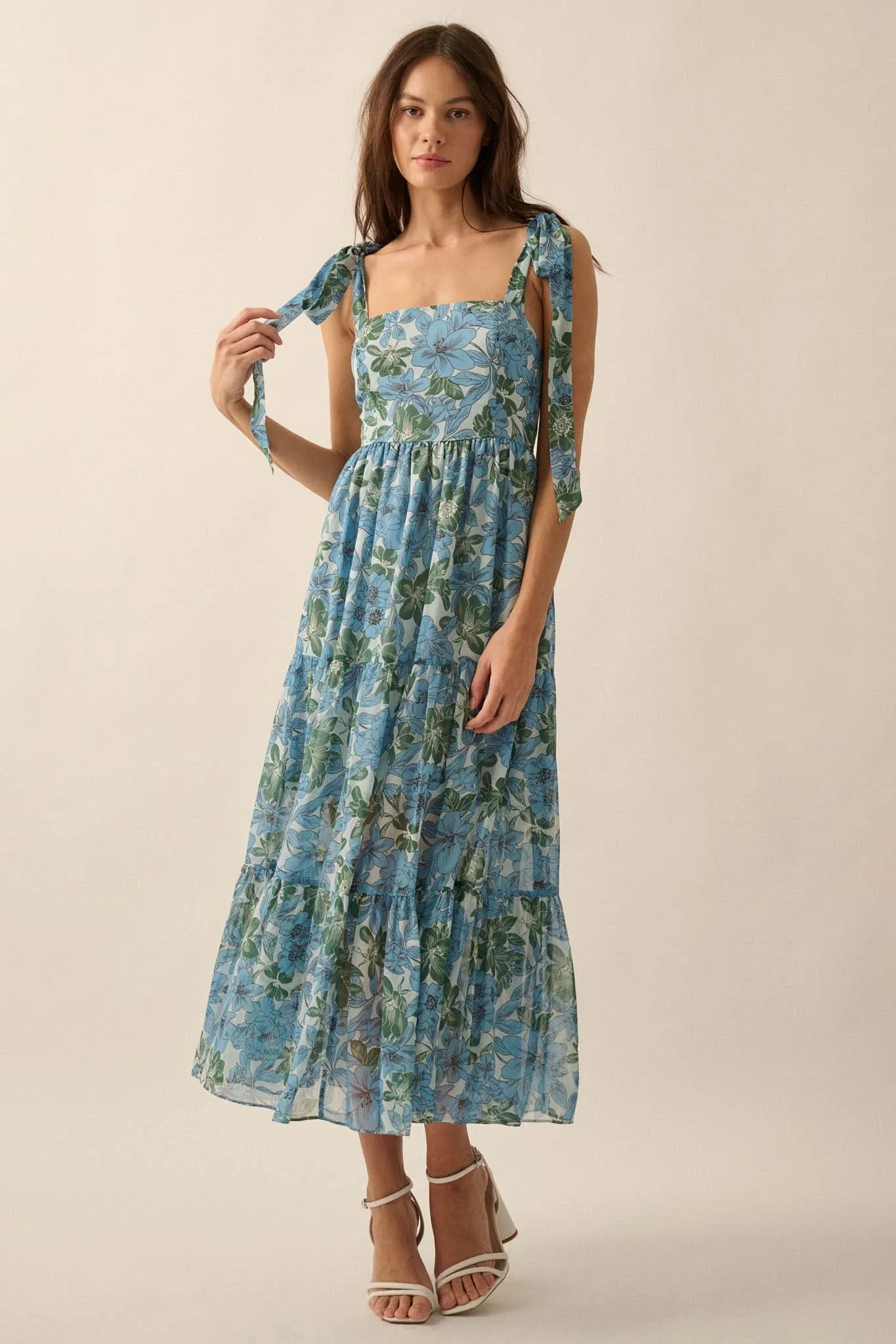 Borneo Bliss Floral Chiffon Tiered Ruffle Midi Dress