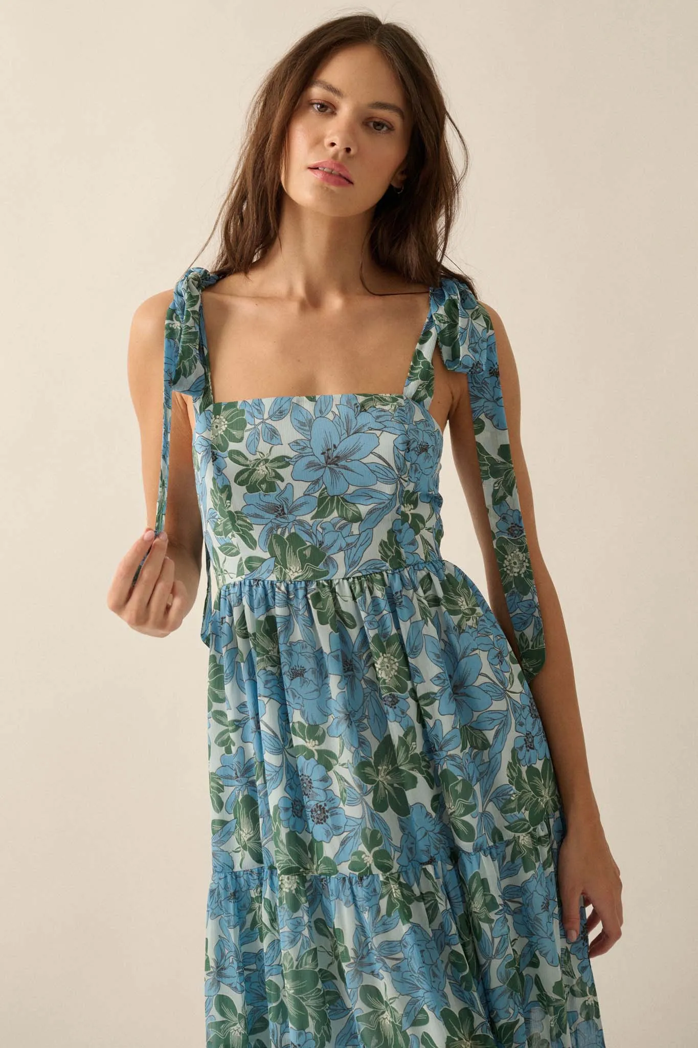 Borneo Bliss Floral Chiffon Tiered Ruffle Midi Dress