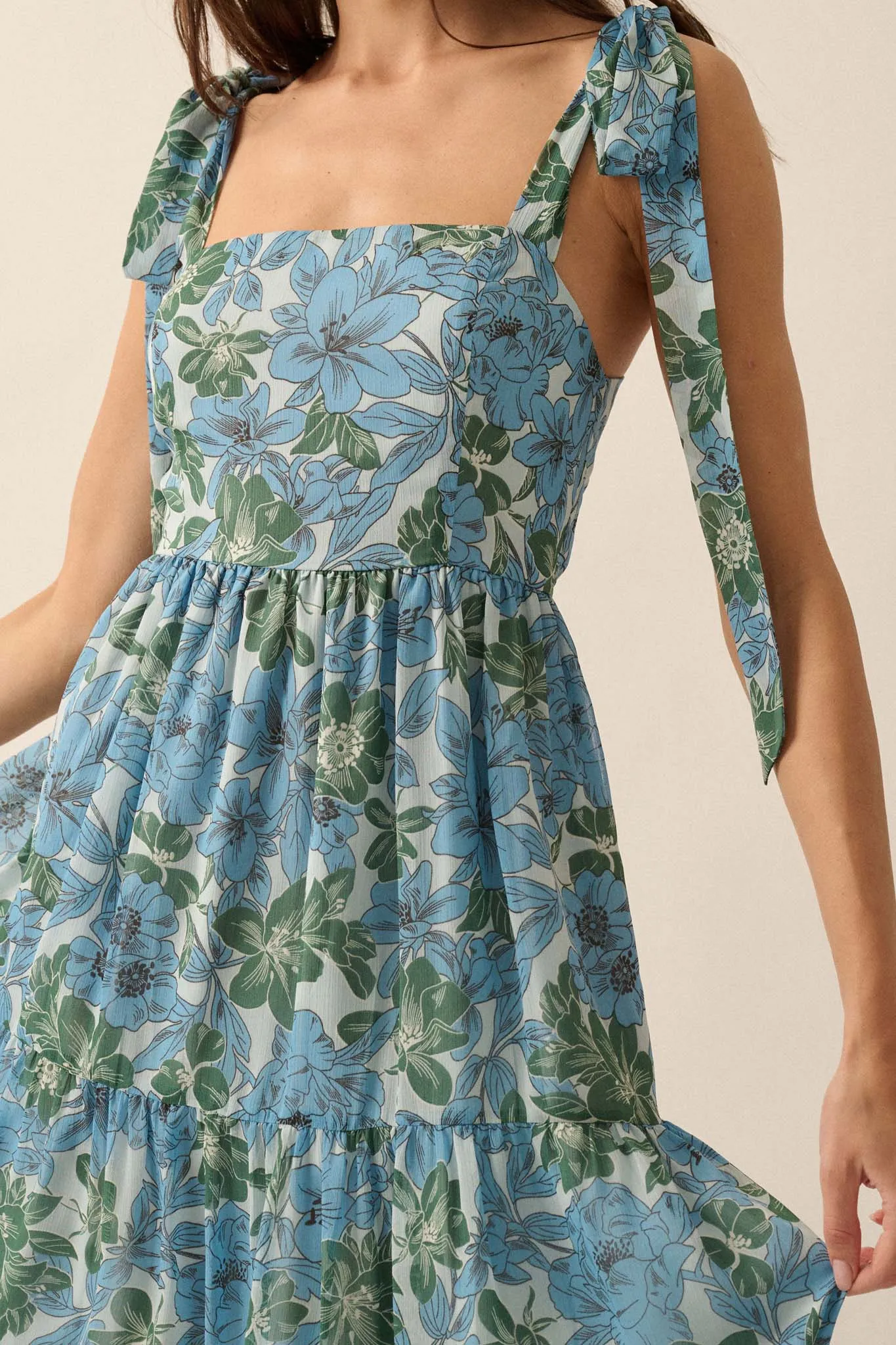 Borneo Bliss Floral Chiffon Tiered Ruffle Midi Dress