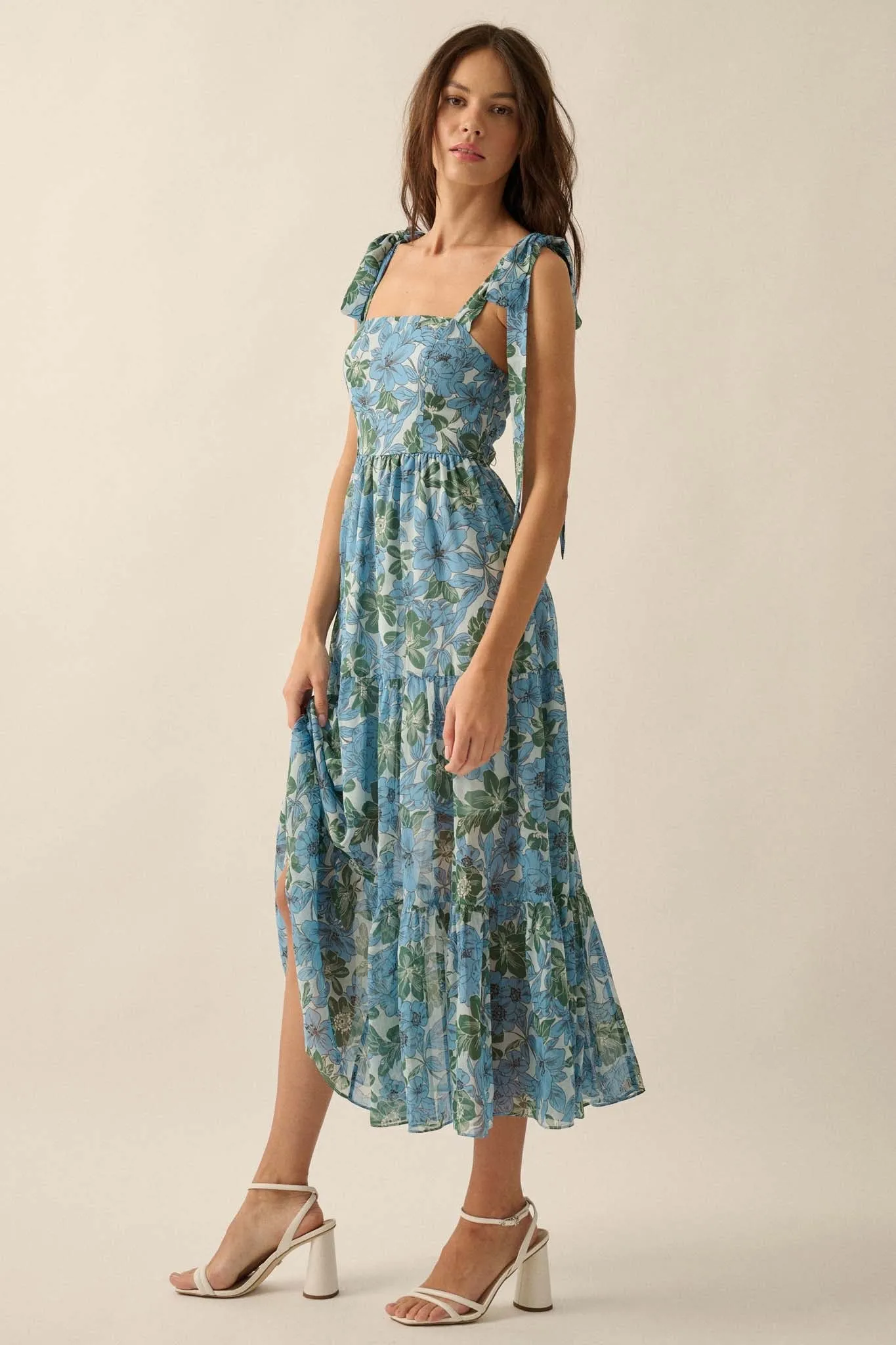 Borneo Bliss Floral Chiffon Tiered Ruffle Midi Dress