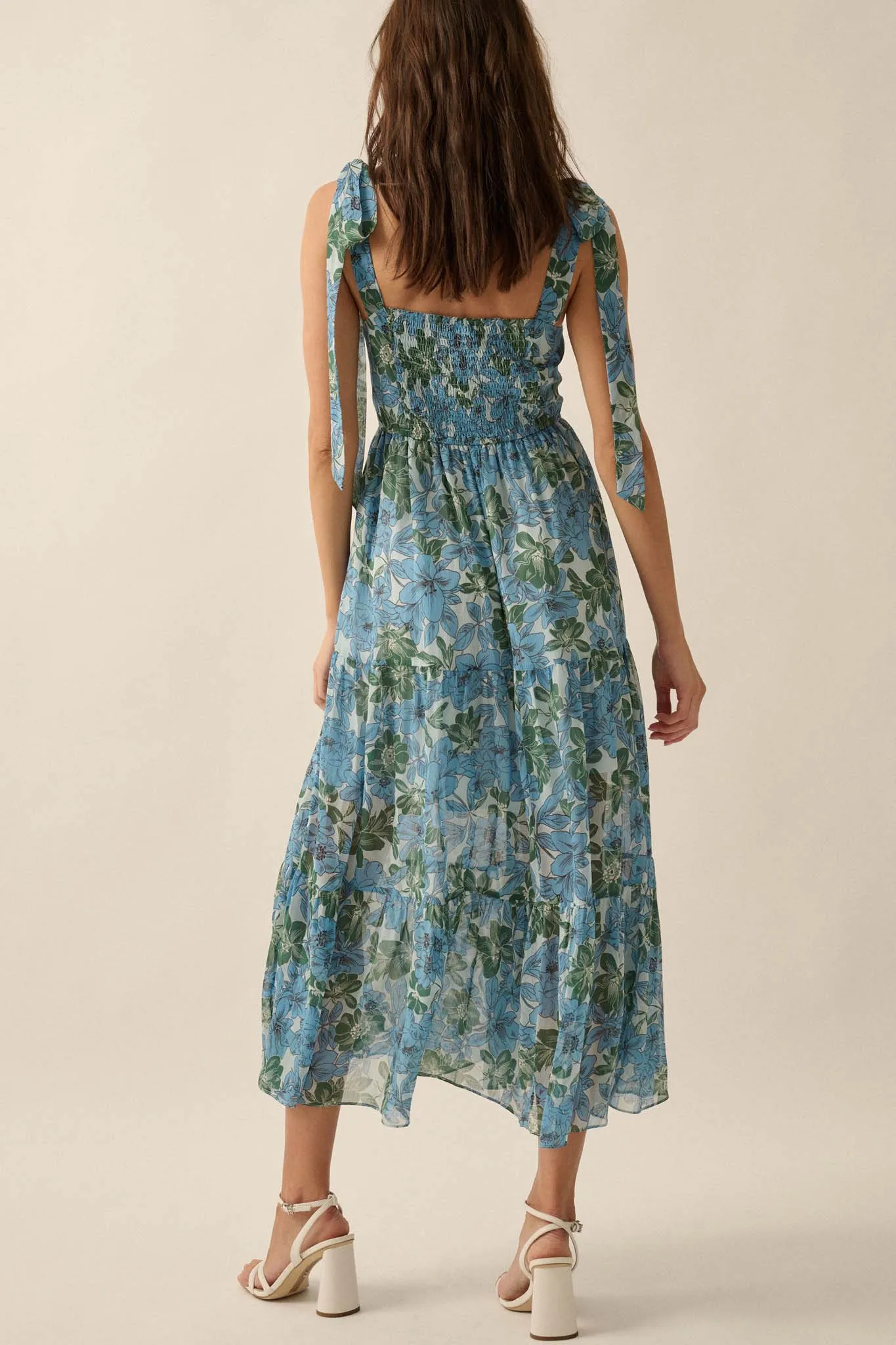 Borneo Bliss Floral Chiffon Tiered Ruffle Midi Dress