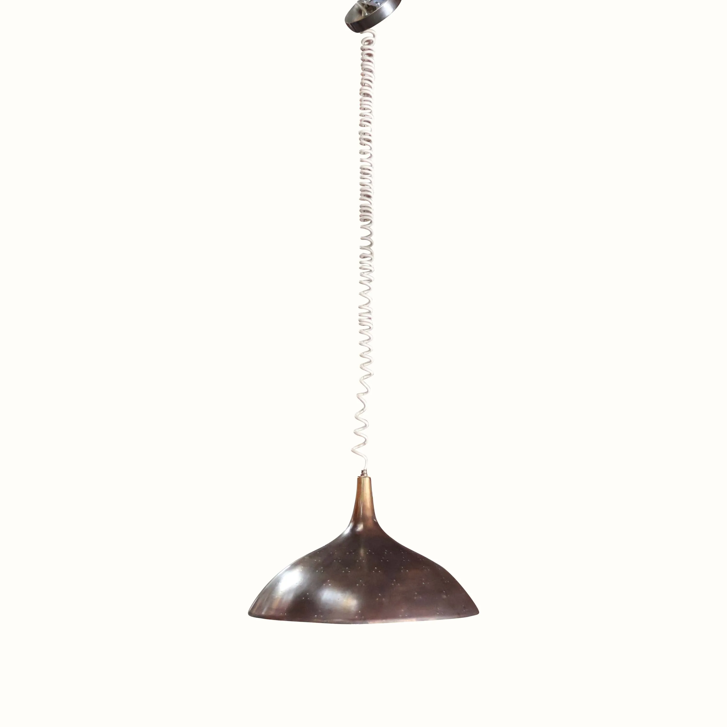 Brass Adjustable Pendant Light Attributed to Paavo Tynell, Pair. (NYC)