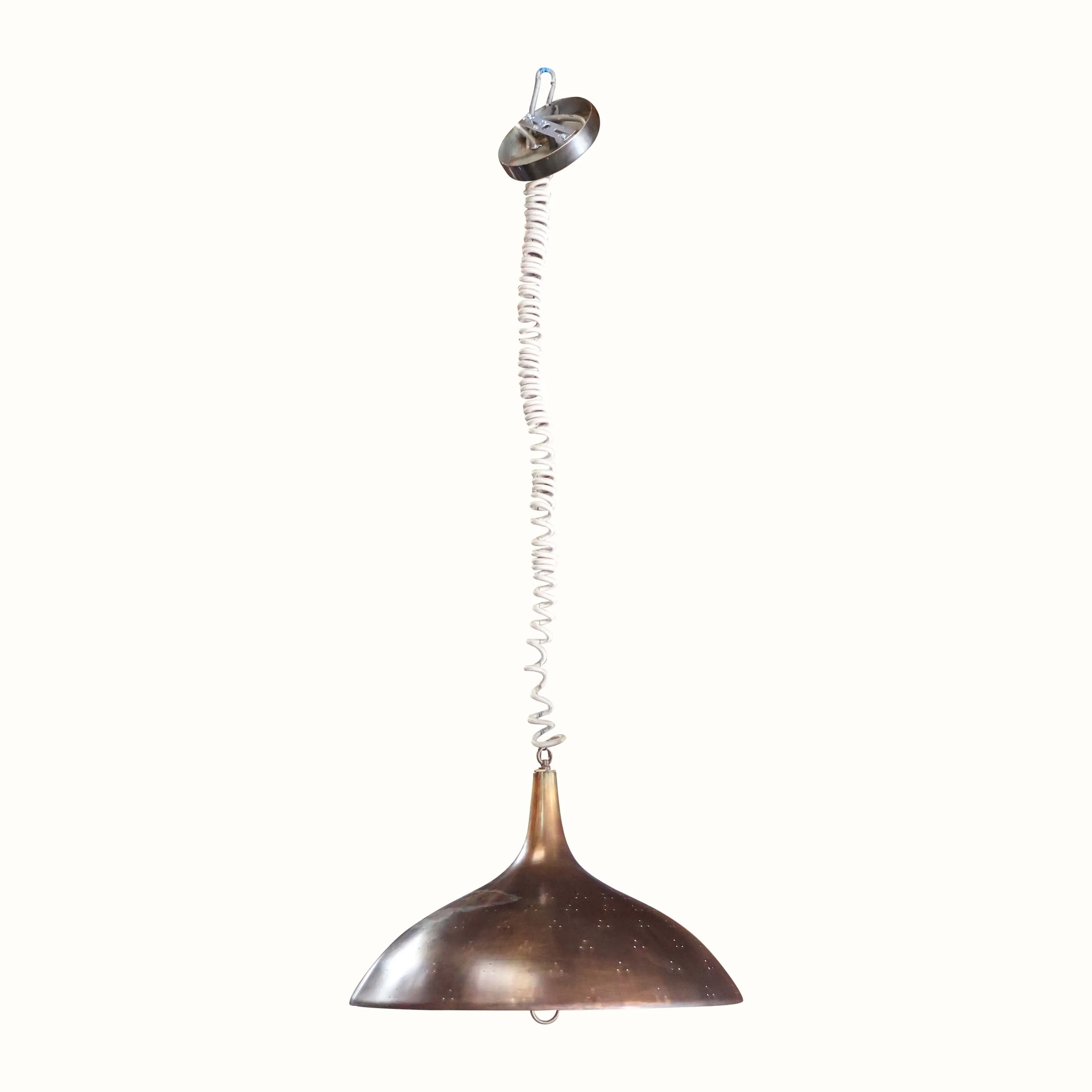 Brass Adjustable Pendant Light Attributed to Paavo Tynell, Pair. (NYC)