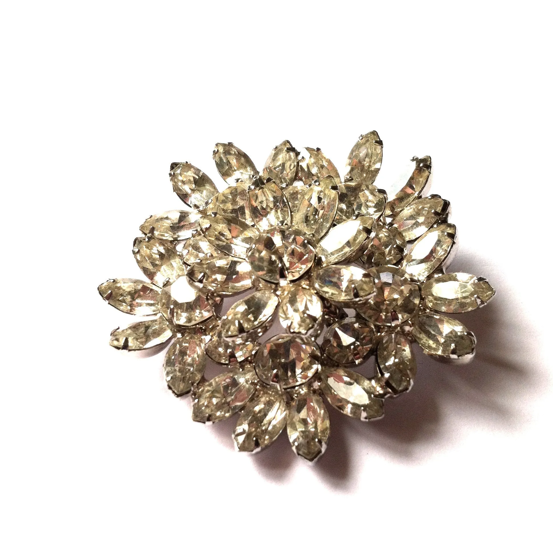 Bright Glamorous Clear Rhinestone Brooch circa 1950s