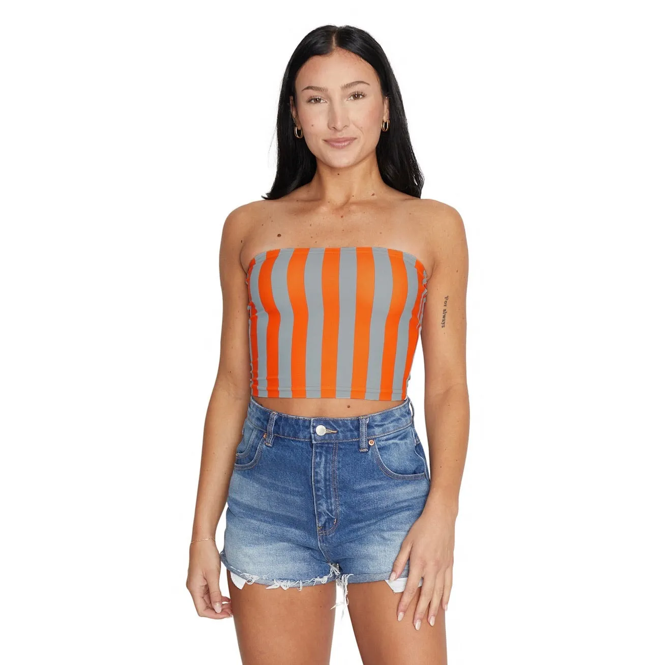 Burnt Orange & Grey Striped Tube Top