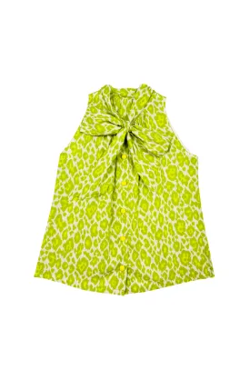 Buru x Kelly Golightly Sleeveless Bow Blouse - Citron Cheetah