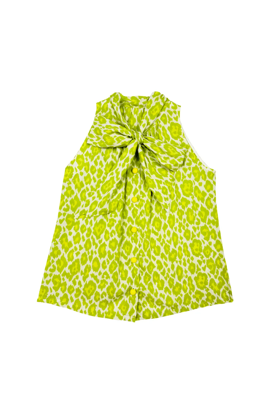 Buru x Kelly Golightly Sleeveless Bow Blouse - Citron Cheetah