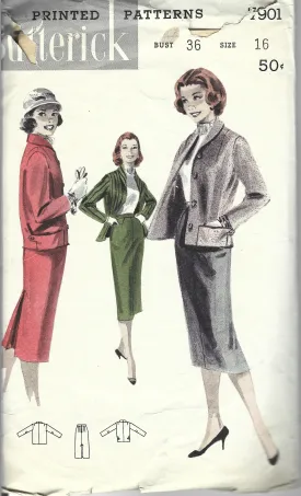 Butterick 7901 Ladies Slim Skirt Jacket Vintage Sewing Pattern 1950s