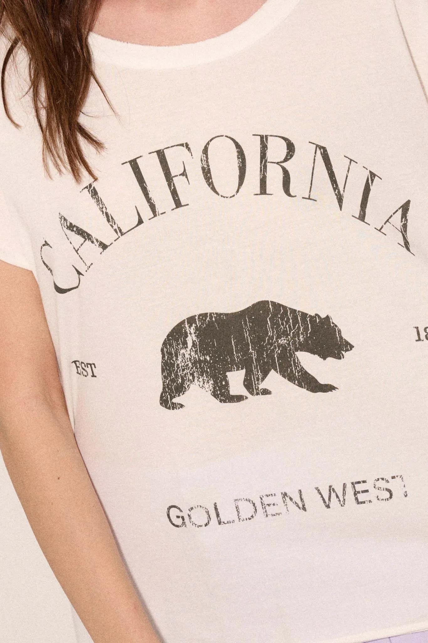 California Bear Vintage-Print Raw-Edge Graphic Tee