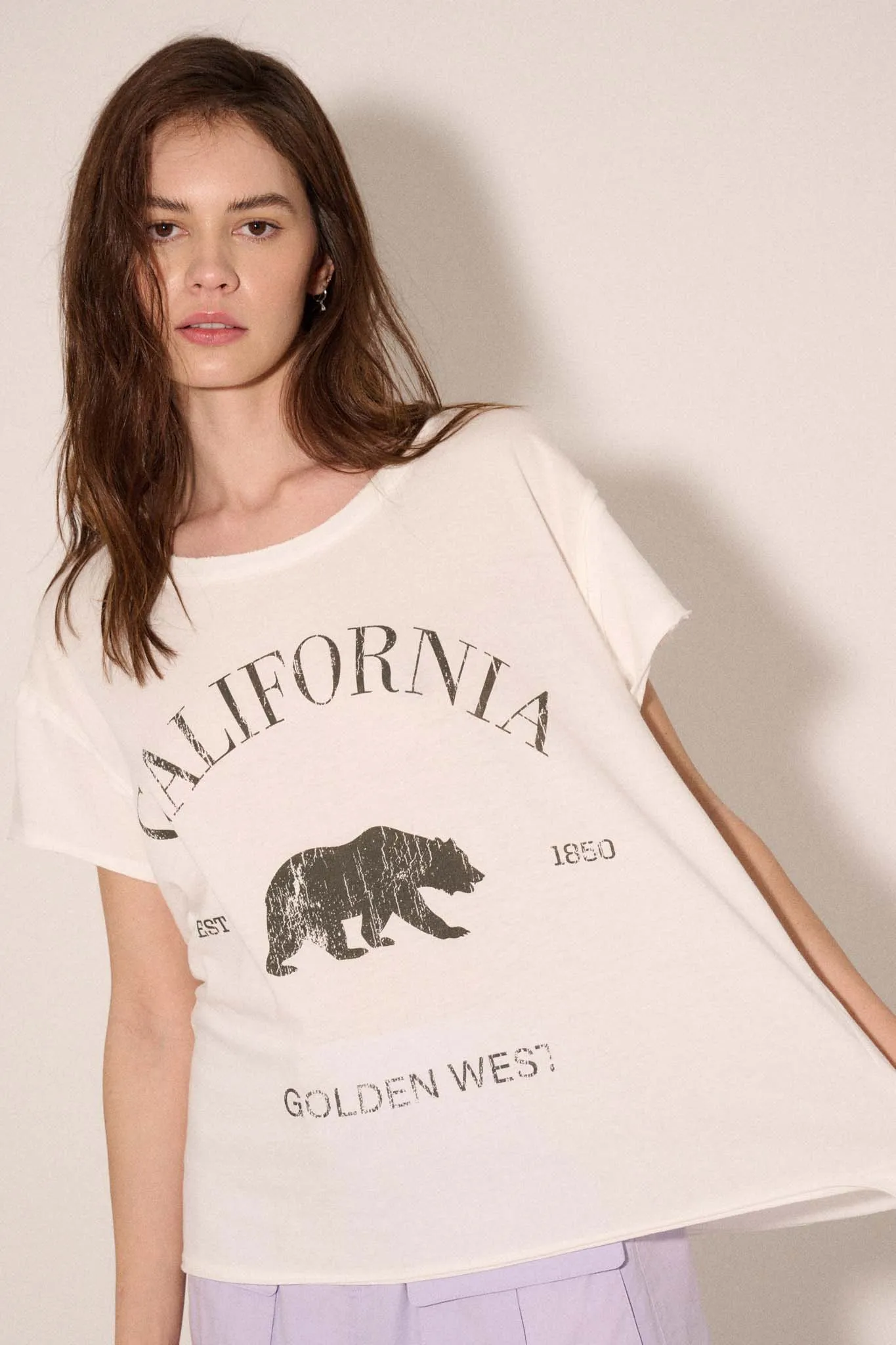 California Bear Vintage-Print Raw-Edge Graphic Tee