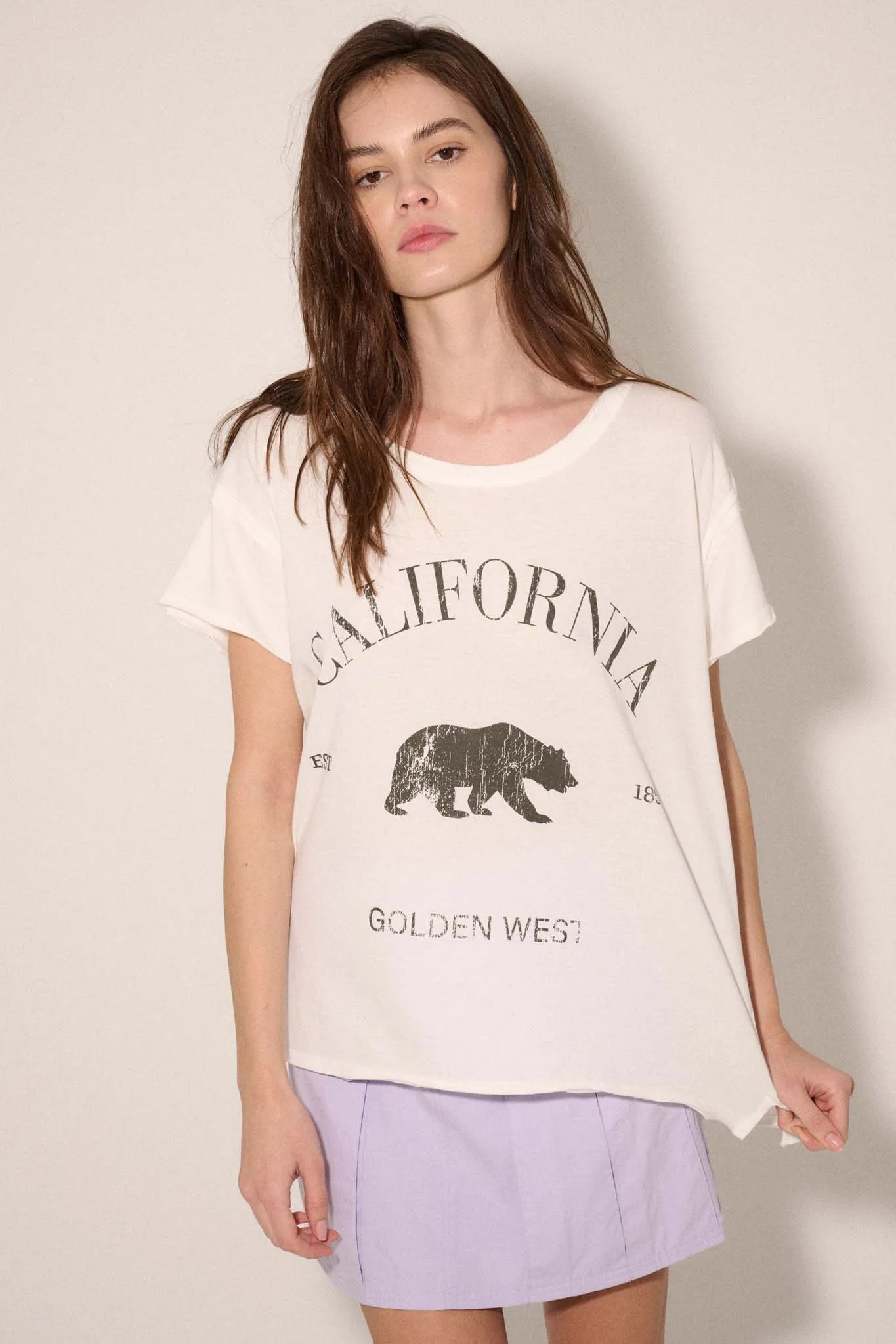 California Bear Vintage-Print Raw-Edge Graphic Tee