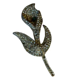 Calla Lily Rhinestone Brooch with Turquoise Rhinestone circa 1940s