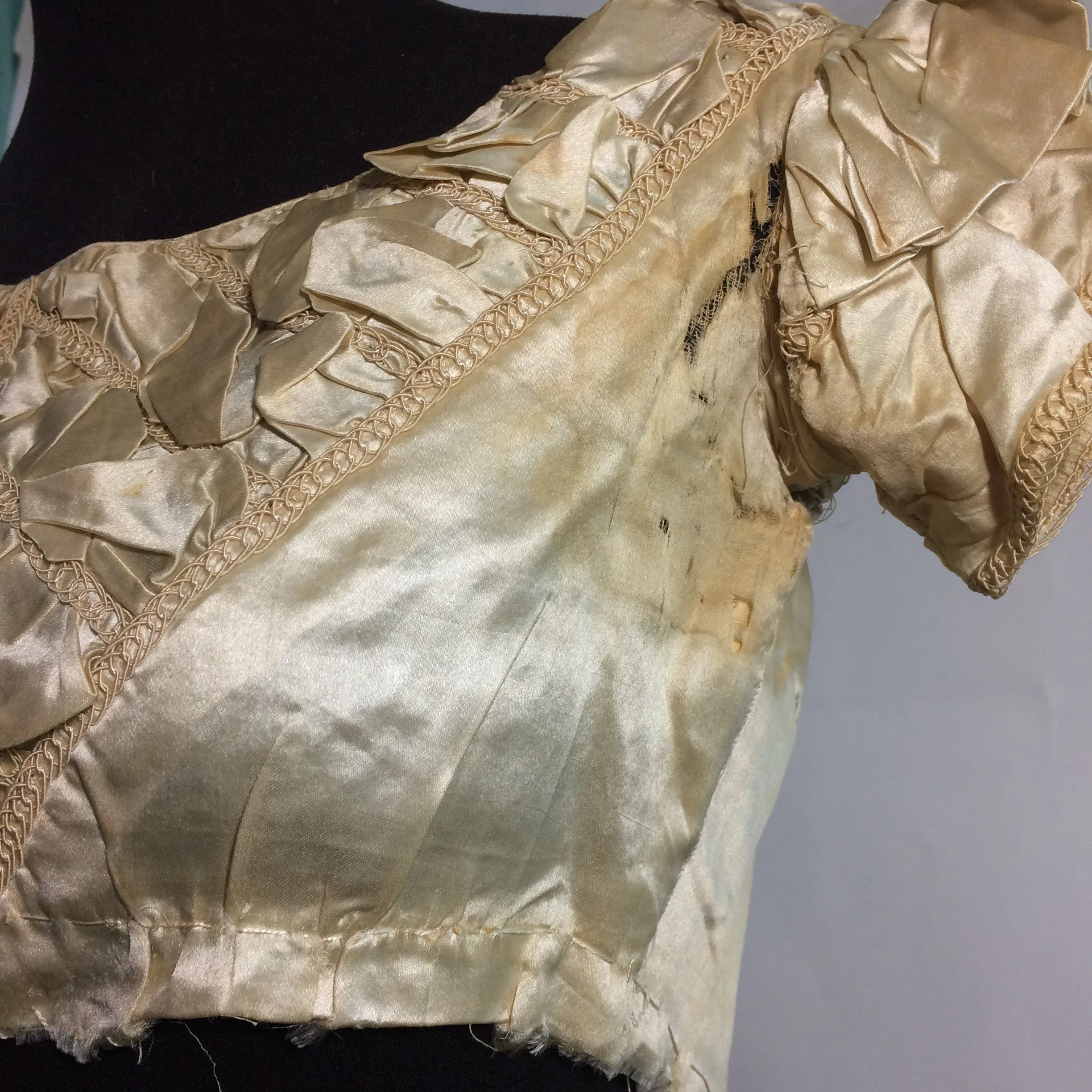 Candlelight Silk Regency Style Wedding Dress, Bodice and Corded Corset circa 1828