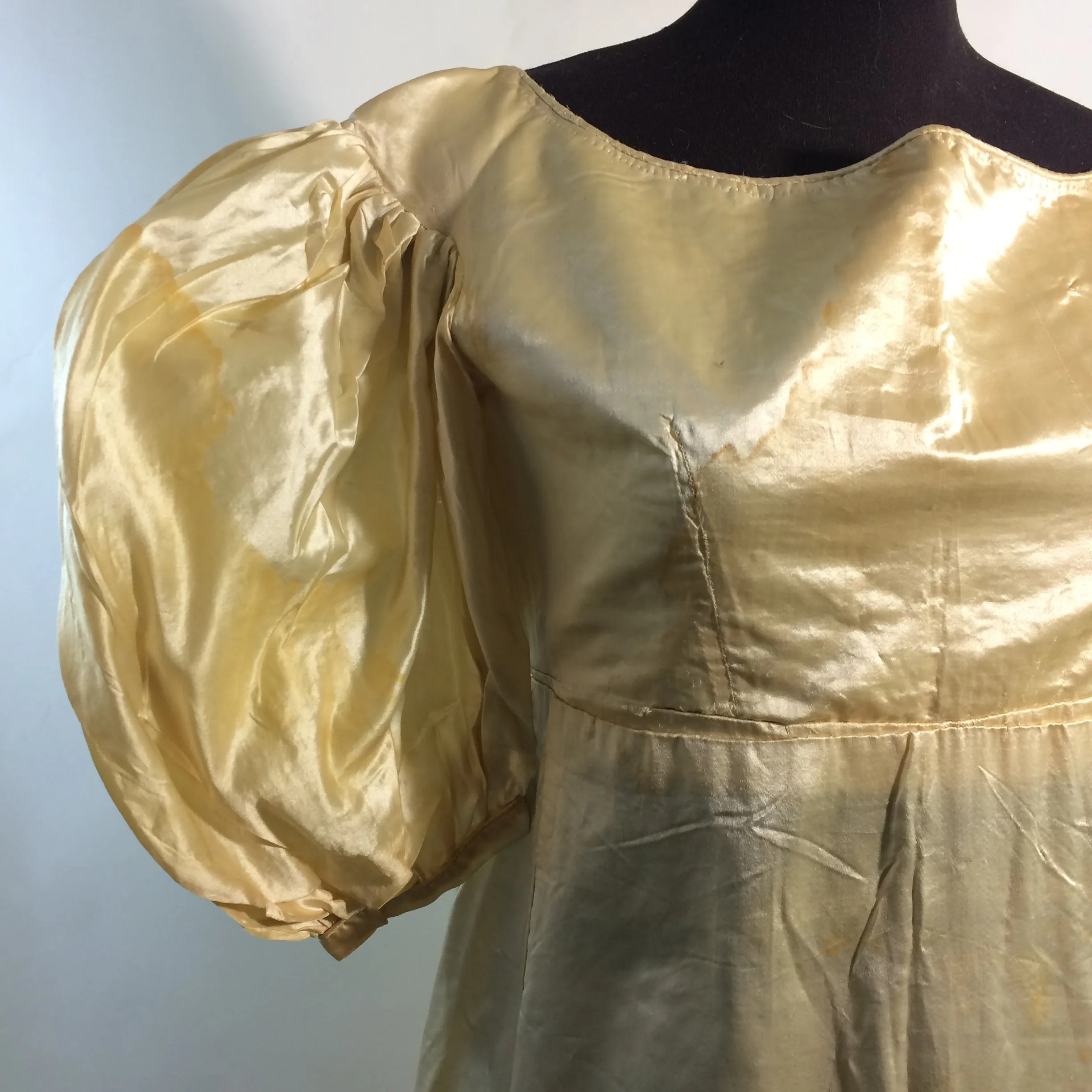 Candlelight Silk Regency Style Wedding Dress, Bodice and Corded Corset circa 1828